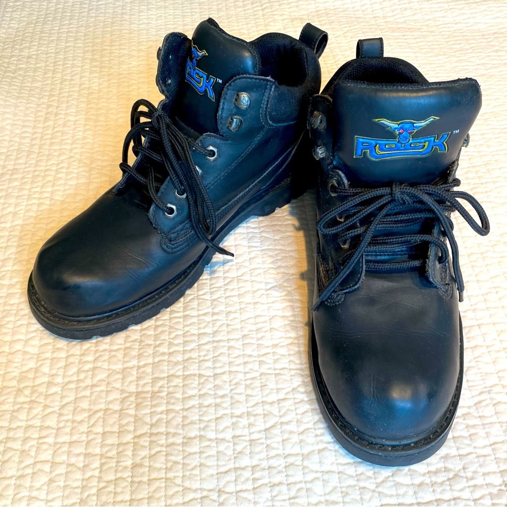 WWF The Rock Men's Black Work Boots Size 10 M 2000 World Wrestling